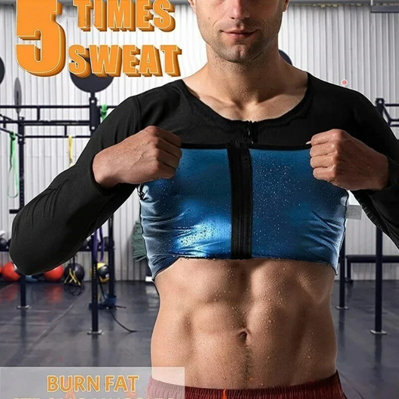 (image for) Men's Sweat Sauna Suit PU Stretch Breathable Sweat Absorbing Zip Up Sportswear for Losing Weight Fitness Running