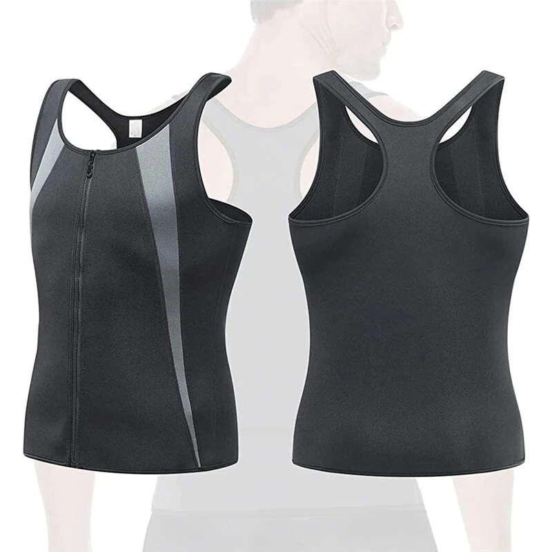 (image for) Men's Sweat Sauna Suit Shaper Stretch Breathable Sweat Absorbing Zip Up Sportswear Fitness Vest for Losing Weight Fitness